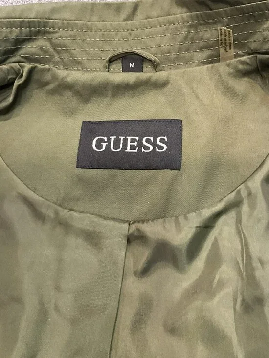 Guess Belted Trench Jacket Olive Green Cotton Blend Size M - Picture 4 of 13